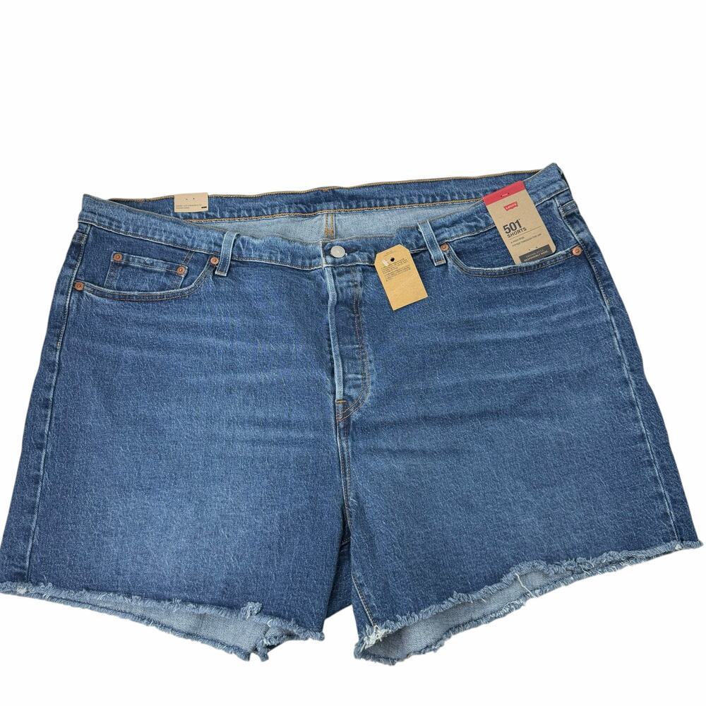 New Levi’s 501 Original High Rise Raw Hem Button Fly Denim Shorts Size 24W